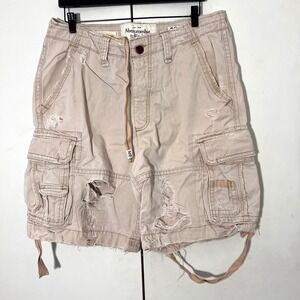 VTG Abercrombie & Fitch Cargo Shorts Men 33 Tan Thrashed Baggy Paratrooper Y2K
